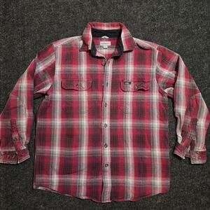 Carhartt Heavy Red white and black plad  flannel. Mens L